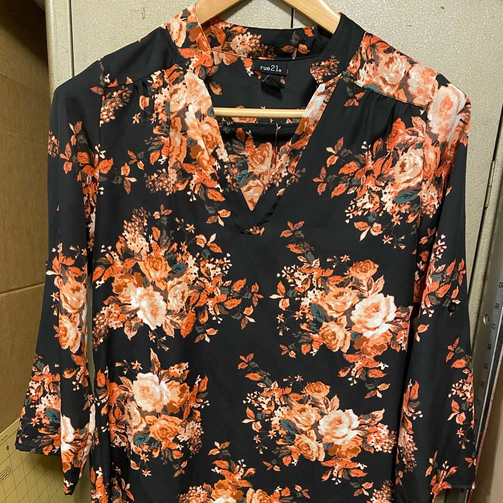 Black floral blouse
